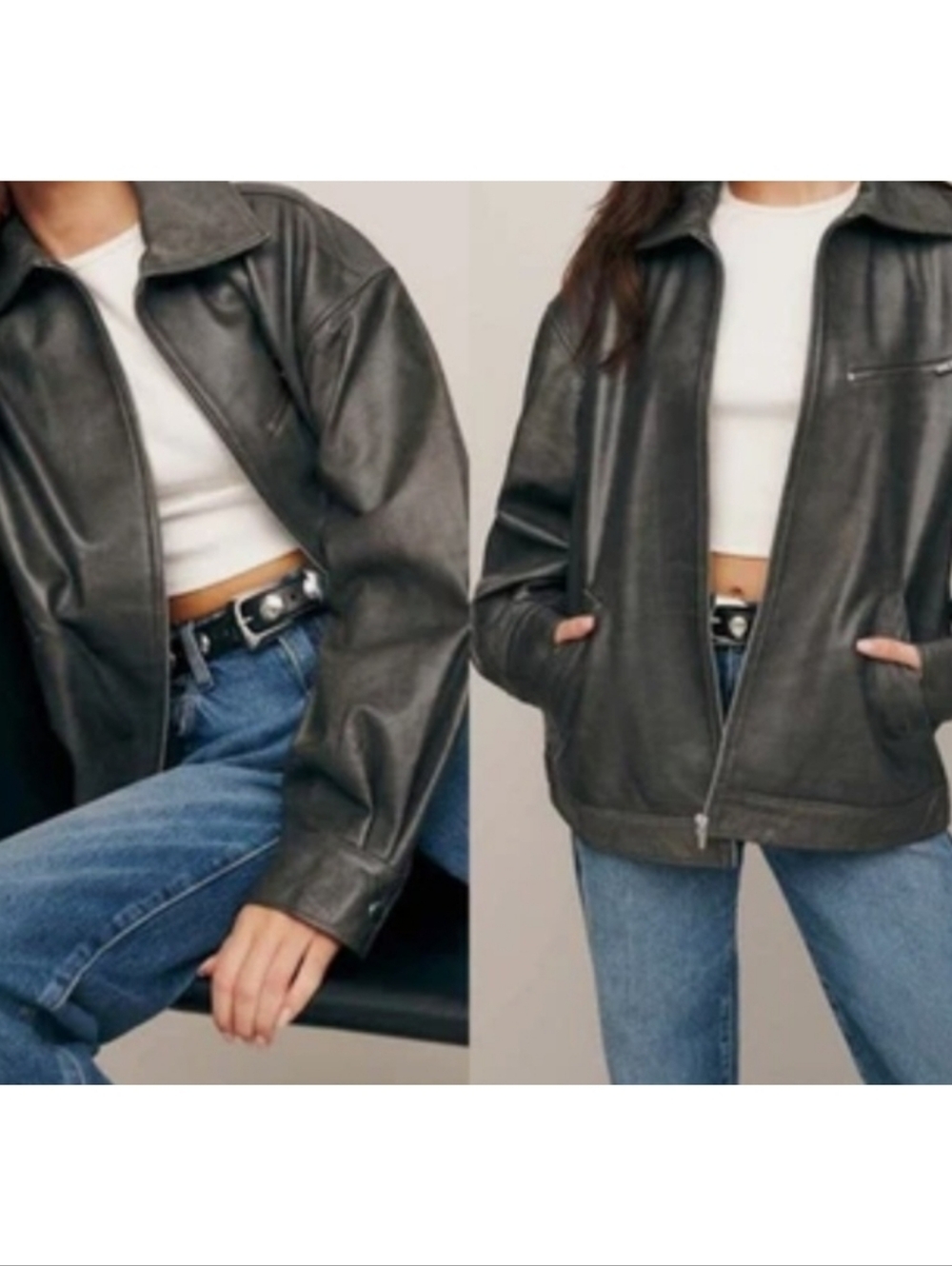 Reformation Vedo Marco Leather Oversized Jacket, XS